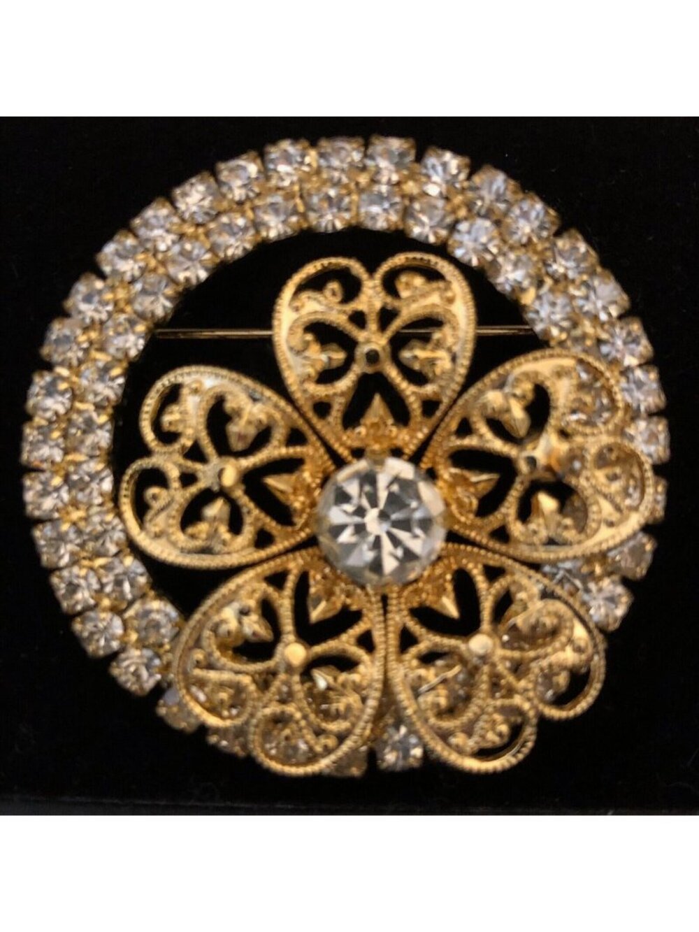 Two Sisters Rhinestone Gold-tone Brooch Pin